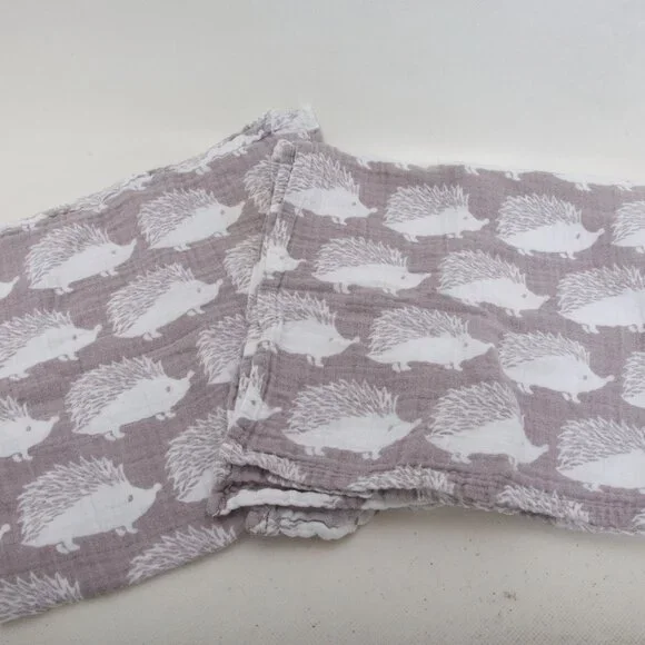 MilkBarn Organic Cotton Burp Cloths Set of 2 – Gray Hedgehog Print – 21" square - Picture 3 of 3